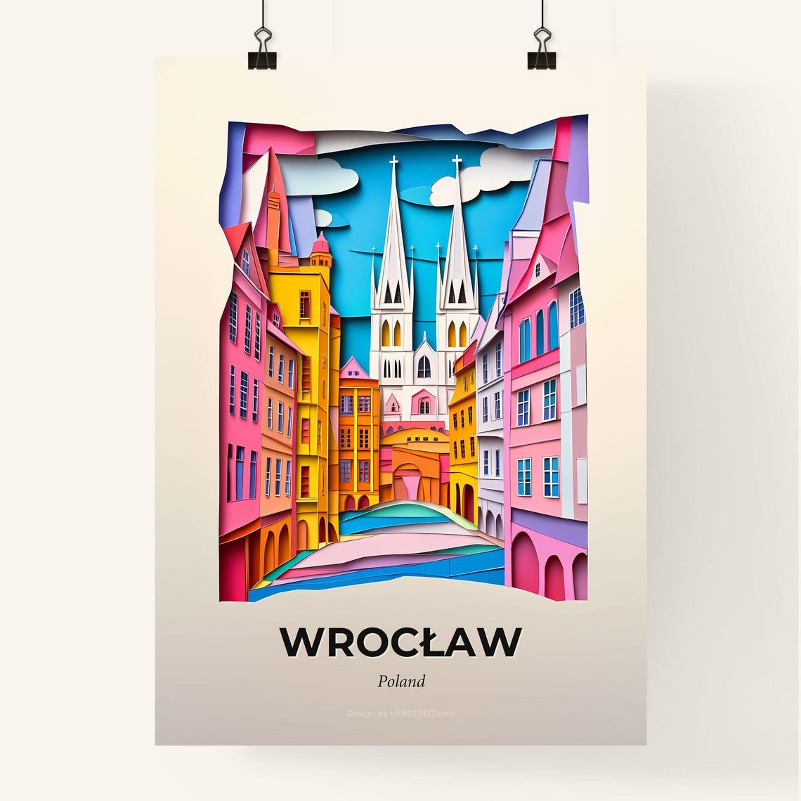 Wroclaw Poland Colorful Old Town Paper Cut Skyline Art Poster - Image 4