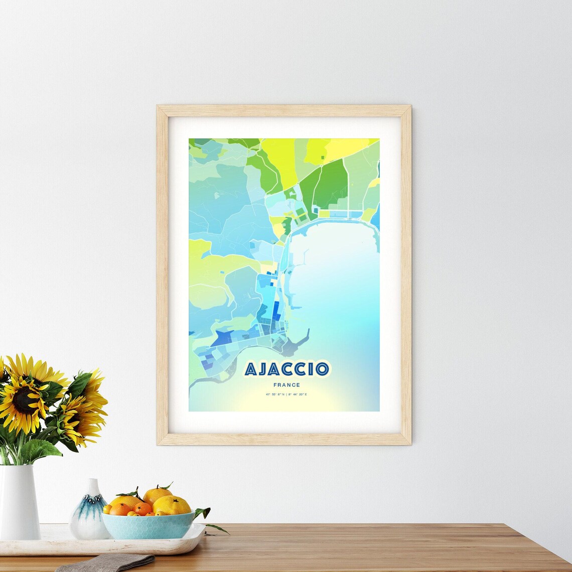 Ajaccio France Custom Blue Green City Map Art Poster Travel Decor Gift - Image 3
