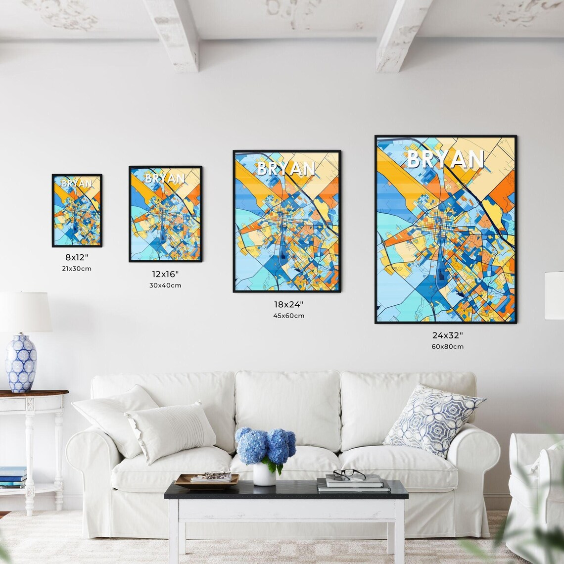 Bryan Texas Bright Colorful Mosaic City Street Map Artwork Poster - Image 3