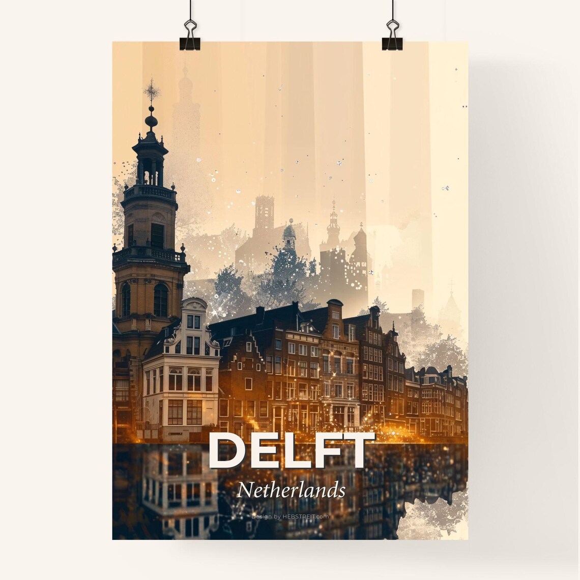 Delft Netherlands Classic Canal Houses Church Tower Travel Poster - Image 4