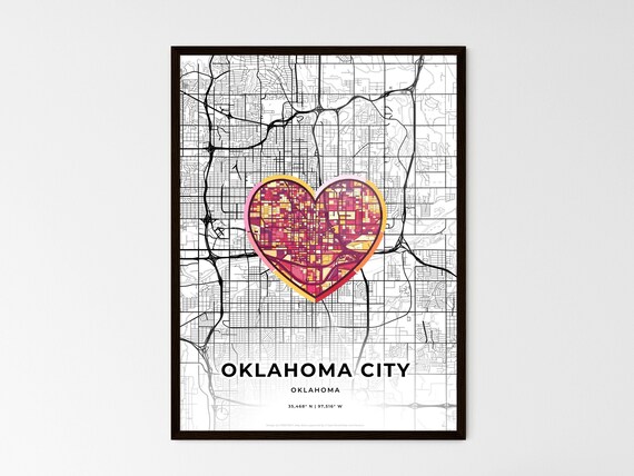 Oklahoma City Oklahoma Minimal Map Art With Colorful Heart Icon Poster