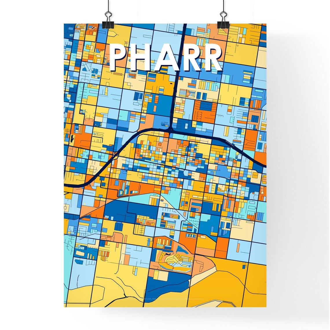 Pharr Texas Vibrant Colorful City Map Art Poster for Home Decor - Image 4