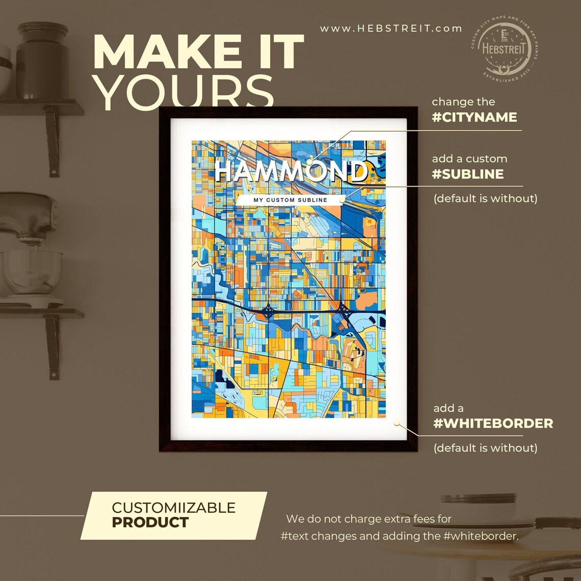 Hammond Indiana Vibrant Colorful Mosaic City Street Map Art Poster - Image 2