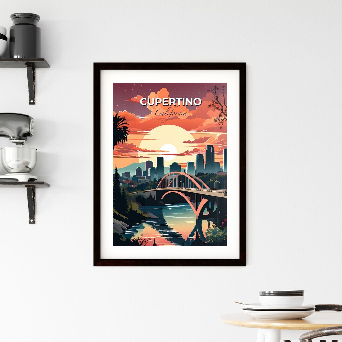 Cupertino California Sunset Arch Bridge City Skyline Art Poster - Image 2