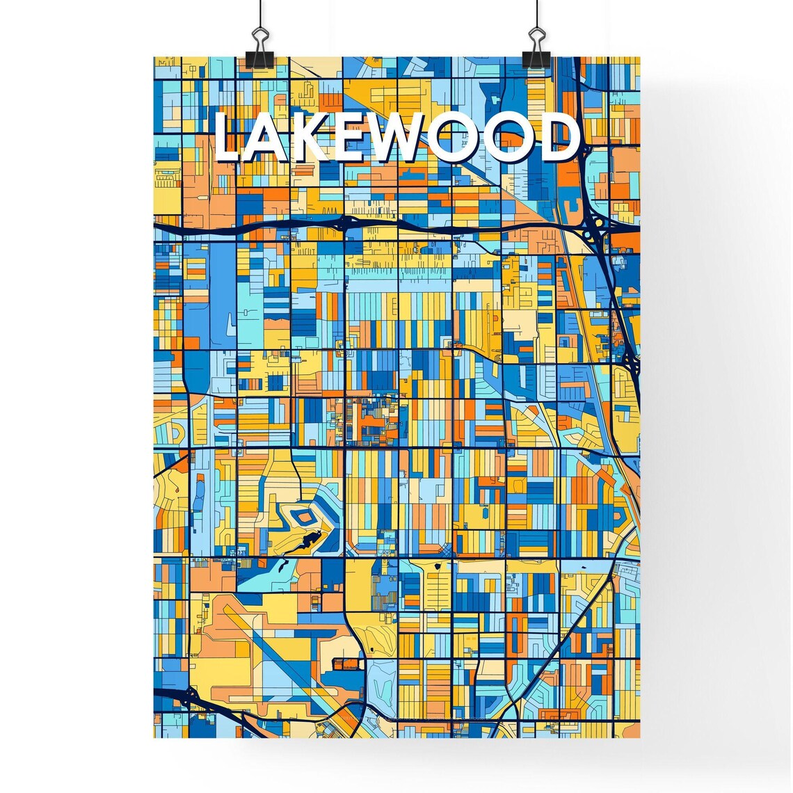 Lakewood California Colorful Modern City Street Map Artwork Poster - Image 4