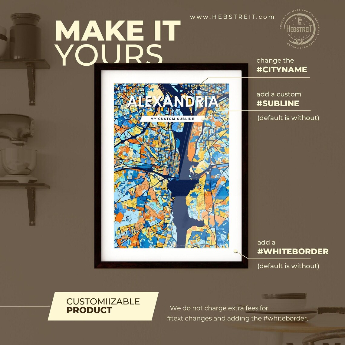 Alexandria Vibrant Geometric Mosaic City Street Map Art Poster - Image 2