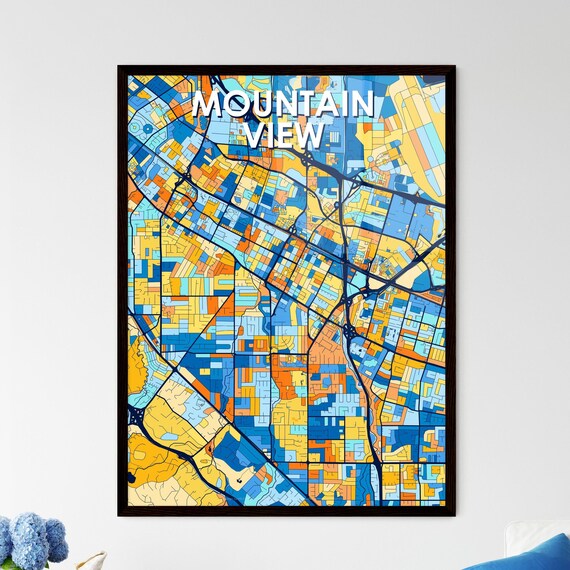 Colorful City Map Art Poster of Mountain View California for Home Decor