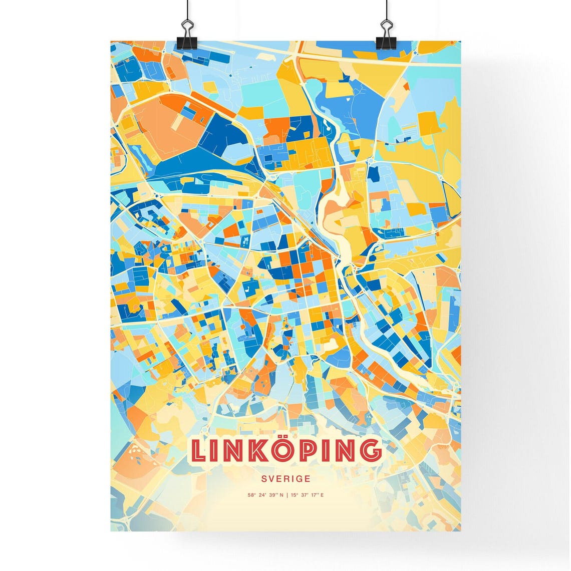 Linkoping Sweden Blue Orange Modern City Map Art Poster for Walls - Image 3