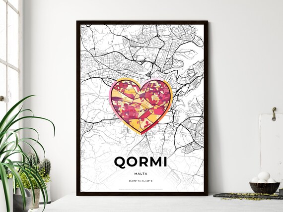 Qormi Malta Where It All Began Heart Map Gift Coordinates Poster