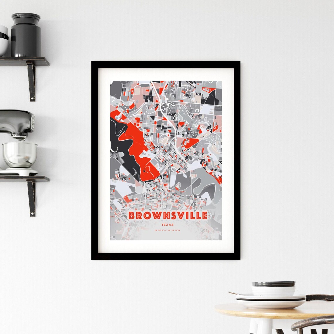 Brownsville Texas City Map Art Modern Red Gray Coordinate Poster - Image 2