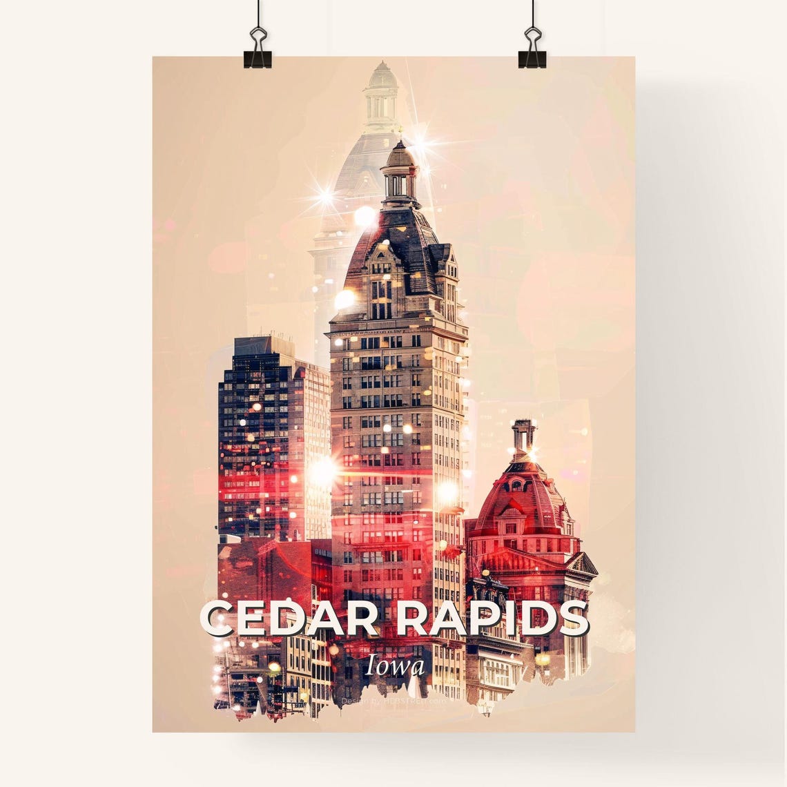 Cedar Rapids Iowa Historic Downtown Towers Sunset Cityscape Poster - Image 4