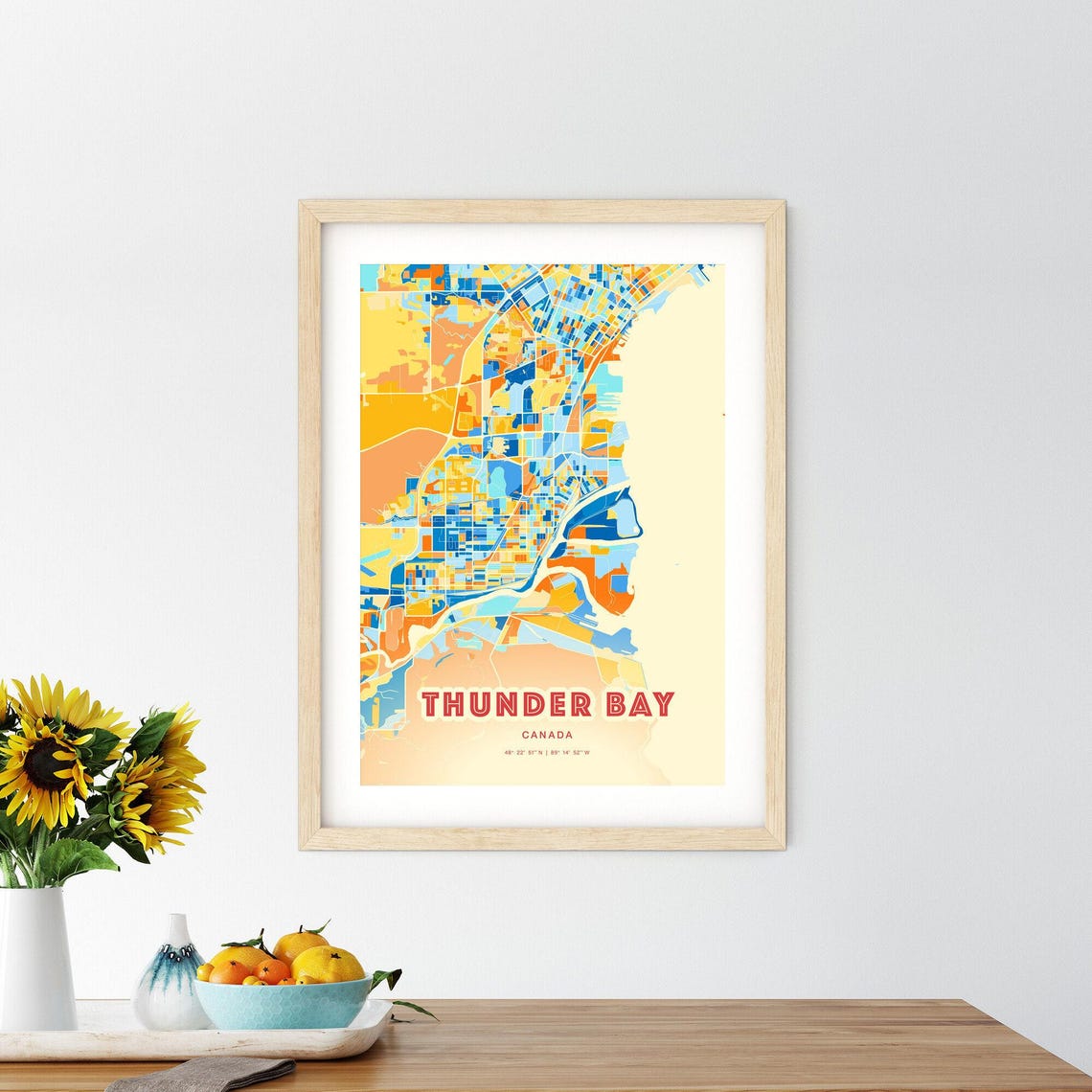 Thunder Bay Canada Colorful City Map Art Coordinates Modern Poster - Image 2