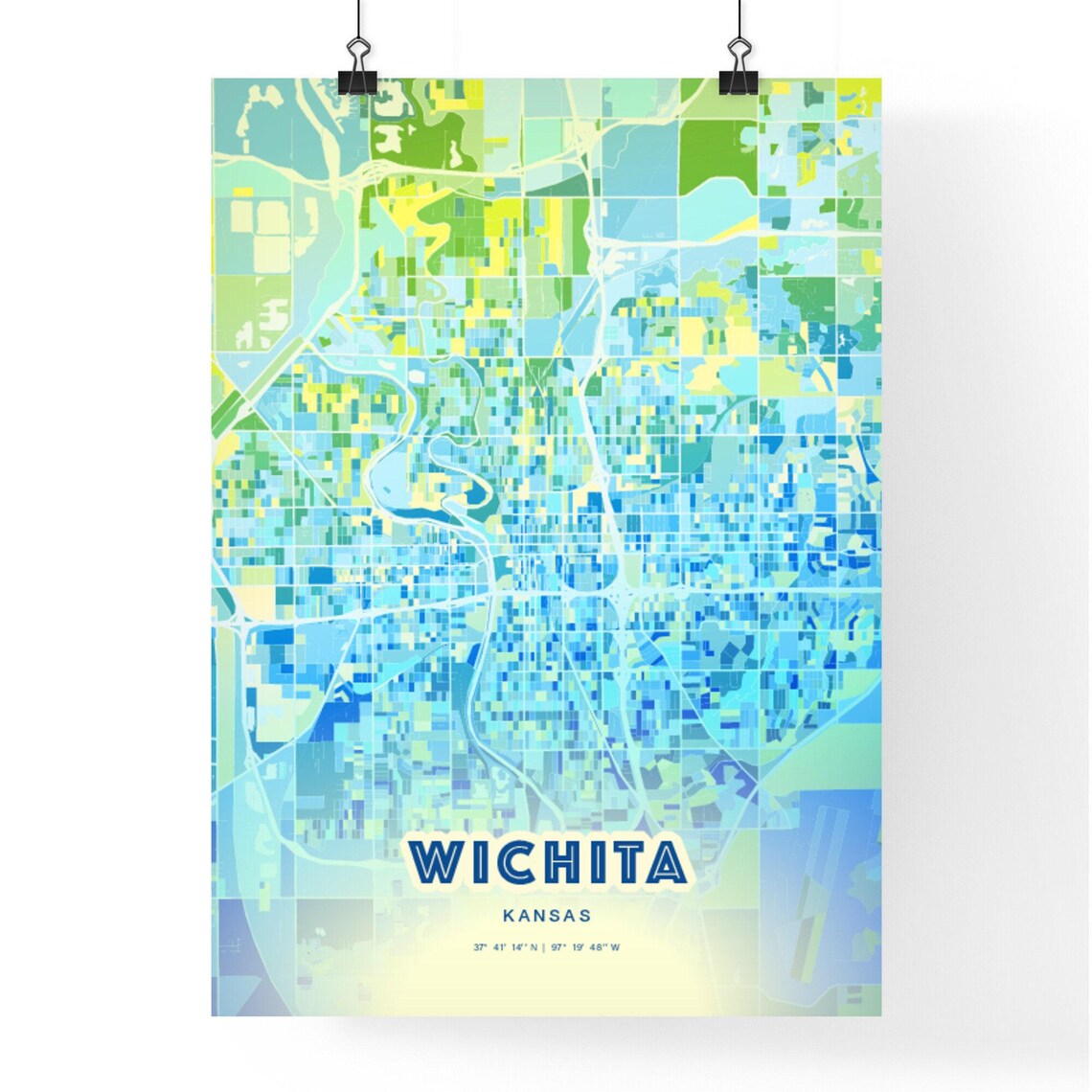 Wichita Kansas Colorful Abstract Watercolor City Street Map Art Poster - Image 3