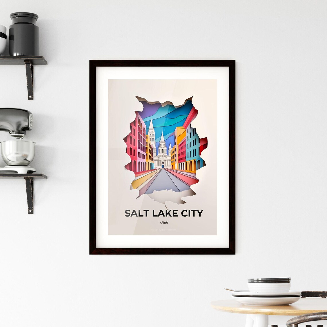 Salt Lake City Utah Colorful Paper Cut Street Temple Travel Poster - Image 2