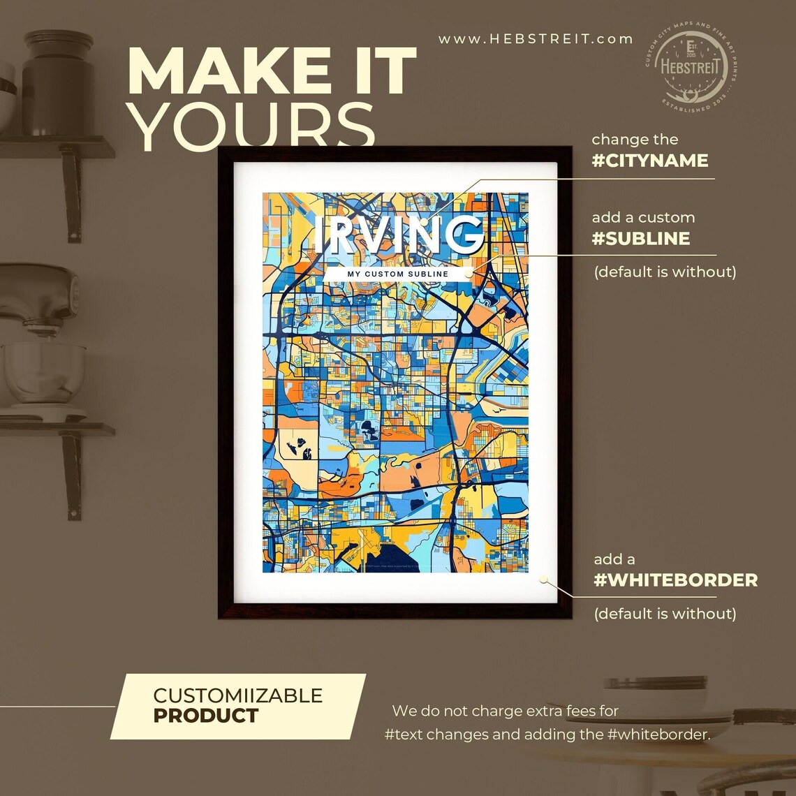 Irving Texas Vibrant Stylized Blue and Orange City Map Poster - Image 2