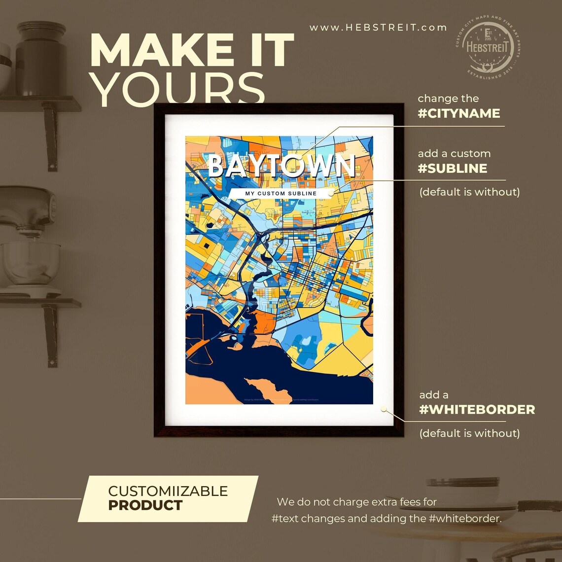 Baytown Texas Vibrant Blue Orange Mosaic City Street Map Poster - Image 2
