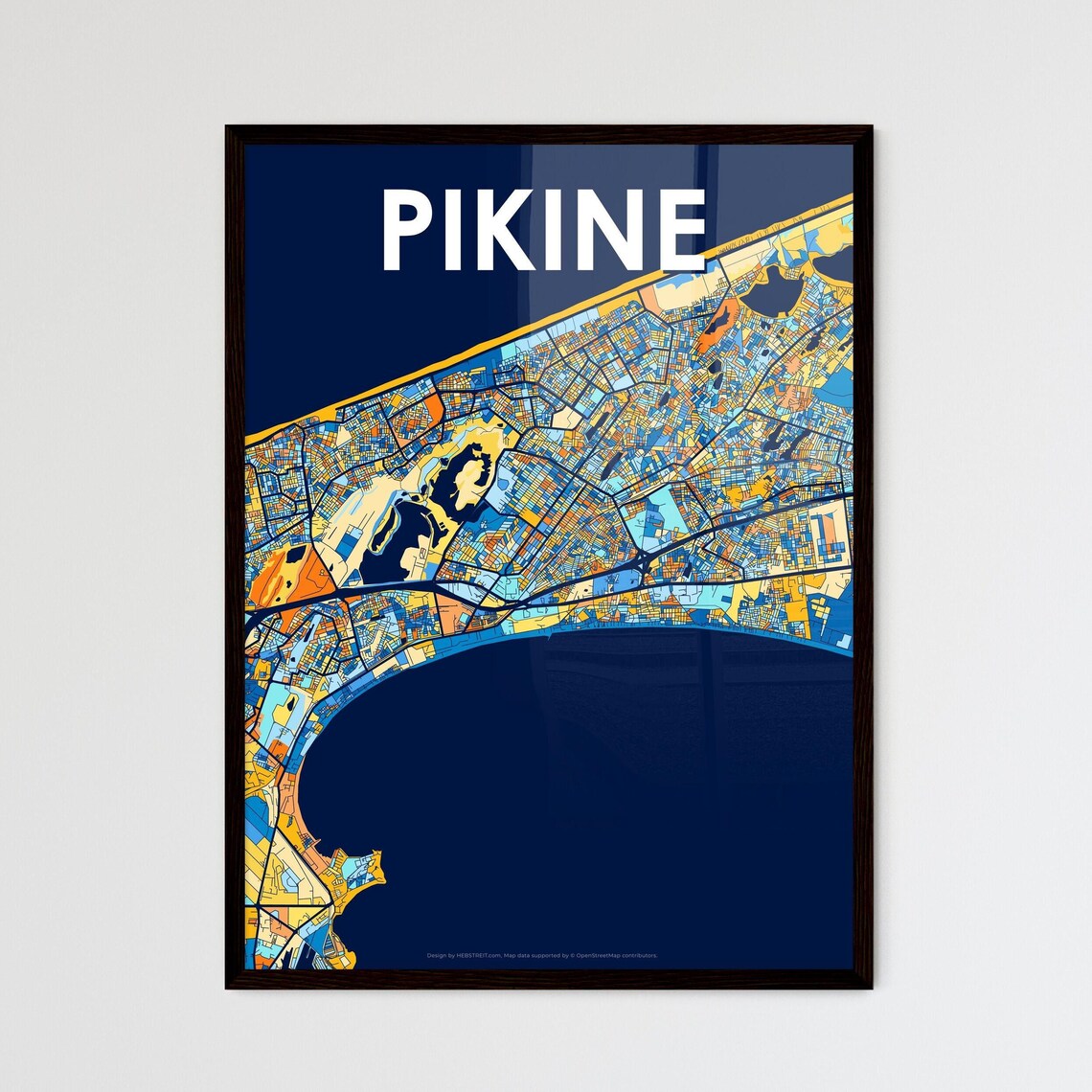 Pikine Senegal Colorful City Street Map Poster Art Blue Yellow