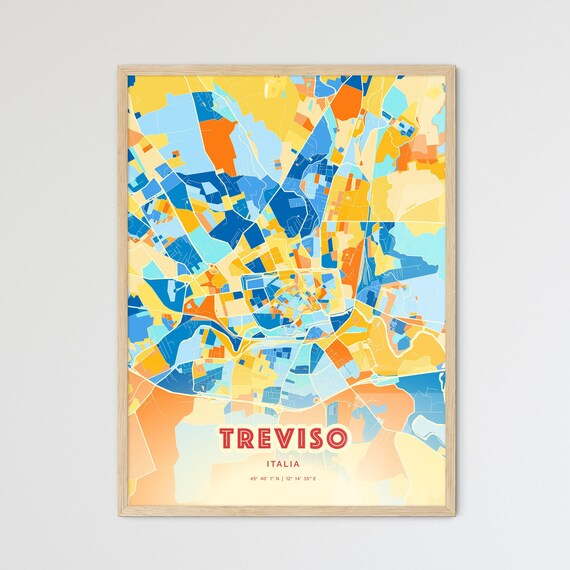 Treviso Italy Vibrant Blue Orange Street Map Art Decor City Poster