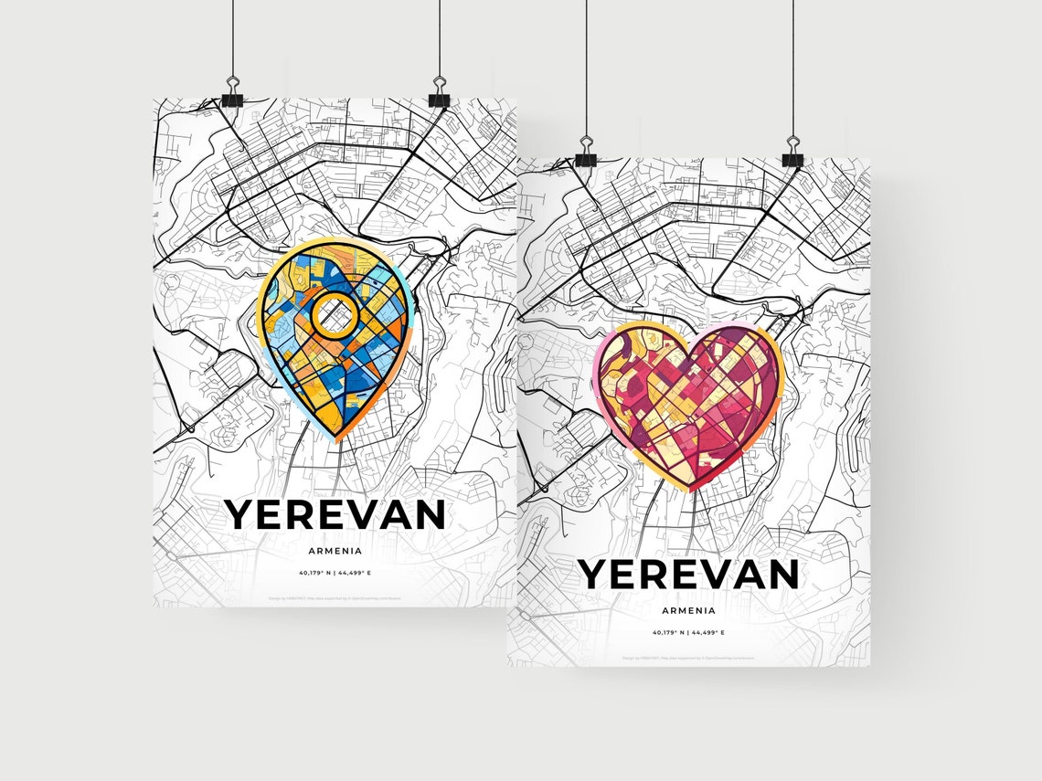 Yerevan Armenia Monochrome Map Red Heart Modern Art Poster for Home - Image 2