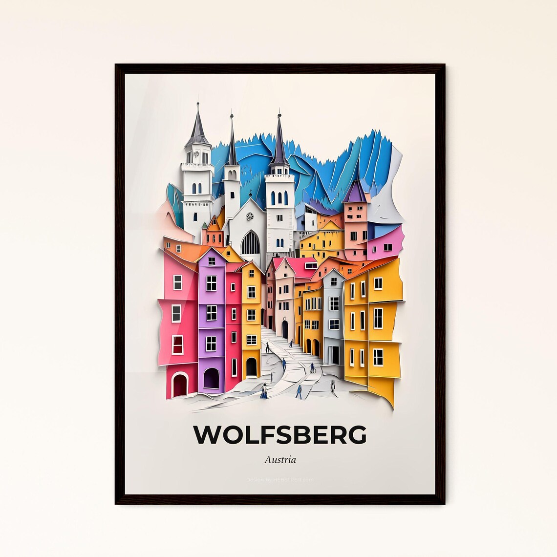 Wolfsberg Austria Alpine Old Town Street Paper Cut Art Poster