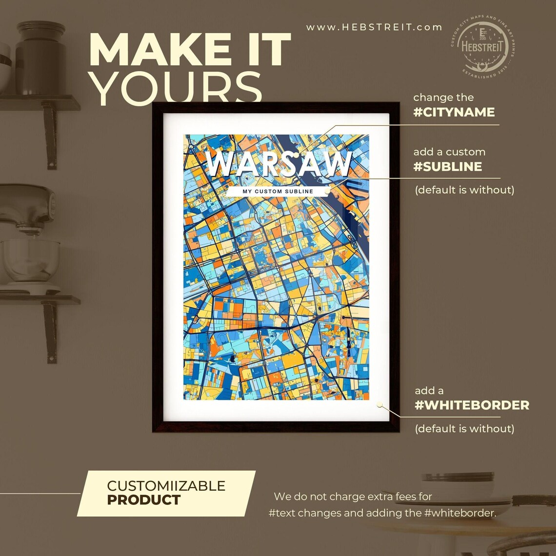 Warsaw Poland Artistic Colorful City Map Wall Decor Travel Design Poster - Image 2