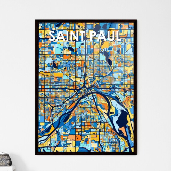 Saint Paul Minnesota Vibrant Blue and Orange City Map Poster