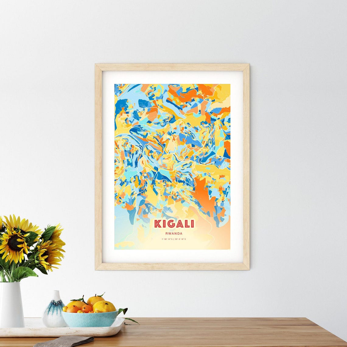 Kigali Rwanda Vibrant City Map Coordinates Modern Art Poster - Image 2