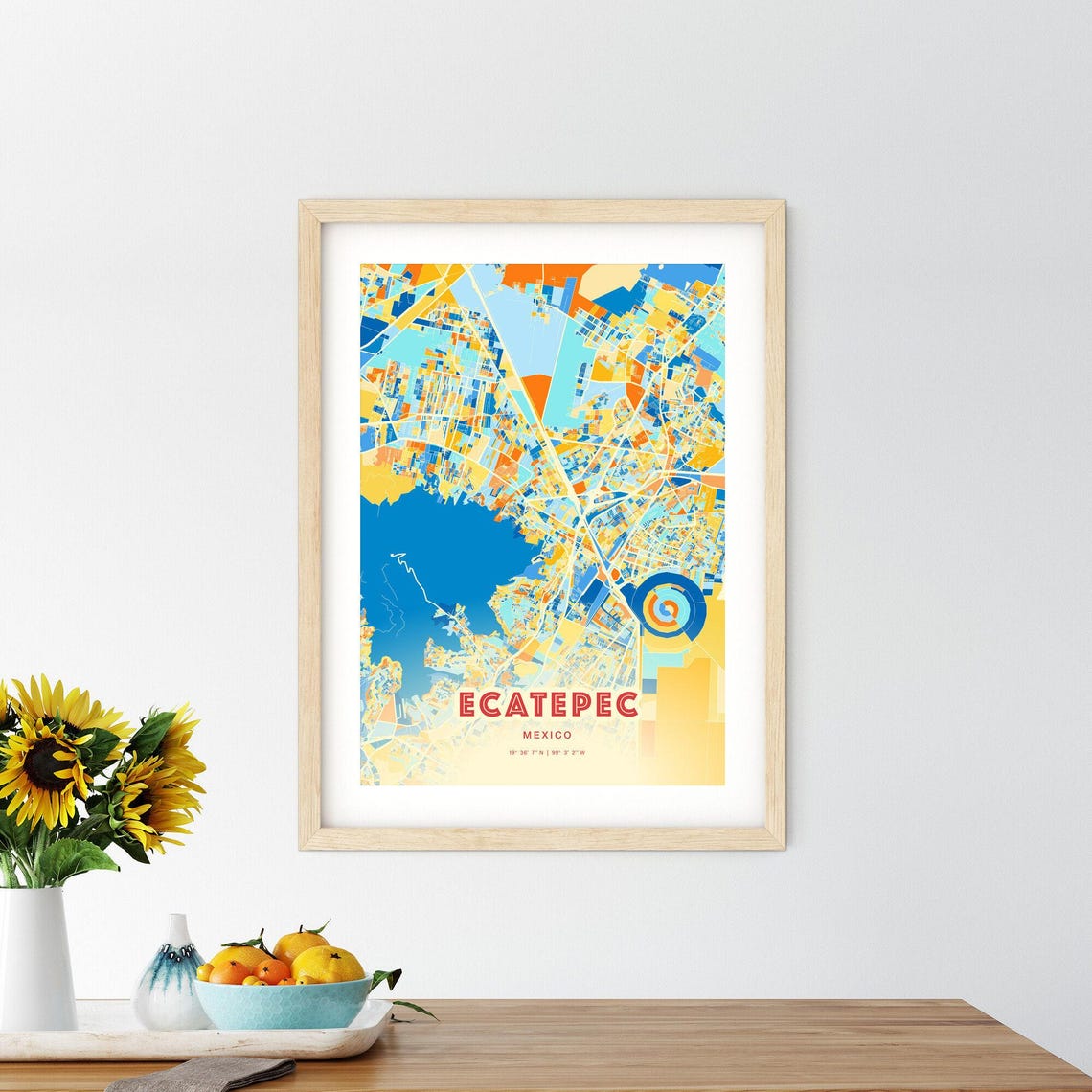 Ecatepec Mexico Colorful Blue Orange Modern City Street Map Poster - Image 2