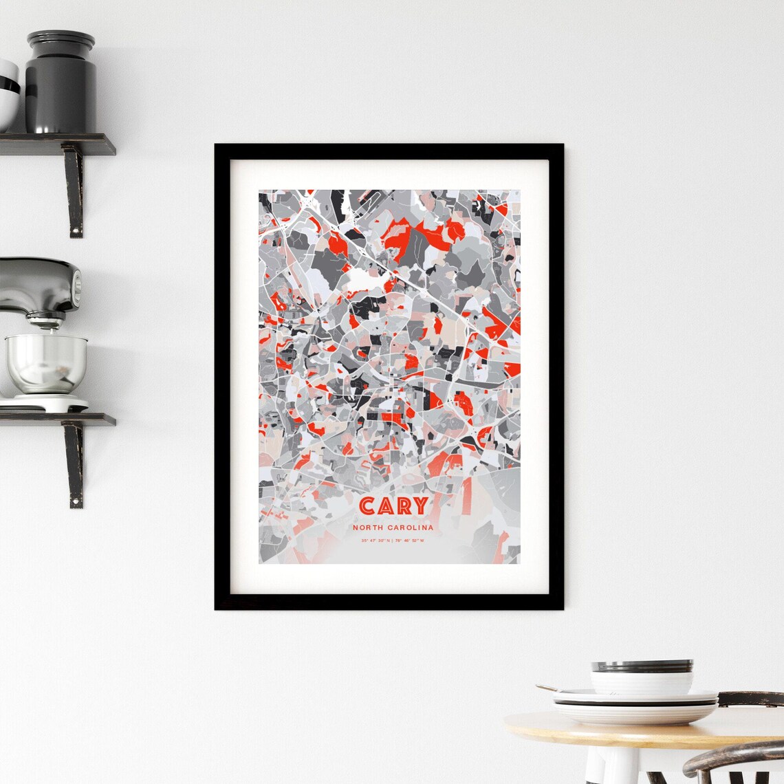 Cary North Carolina Modern Map Art Poster Red Gray Expressive Street Style - Image 2