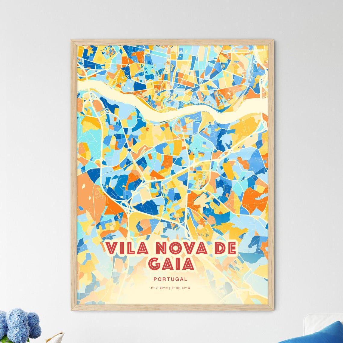 Vila Nova de Gaia Portugal Blue Orange City Map Fine Art Poster