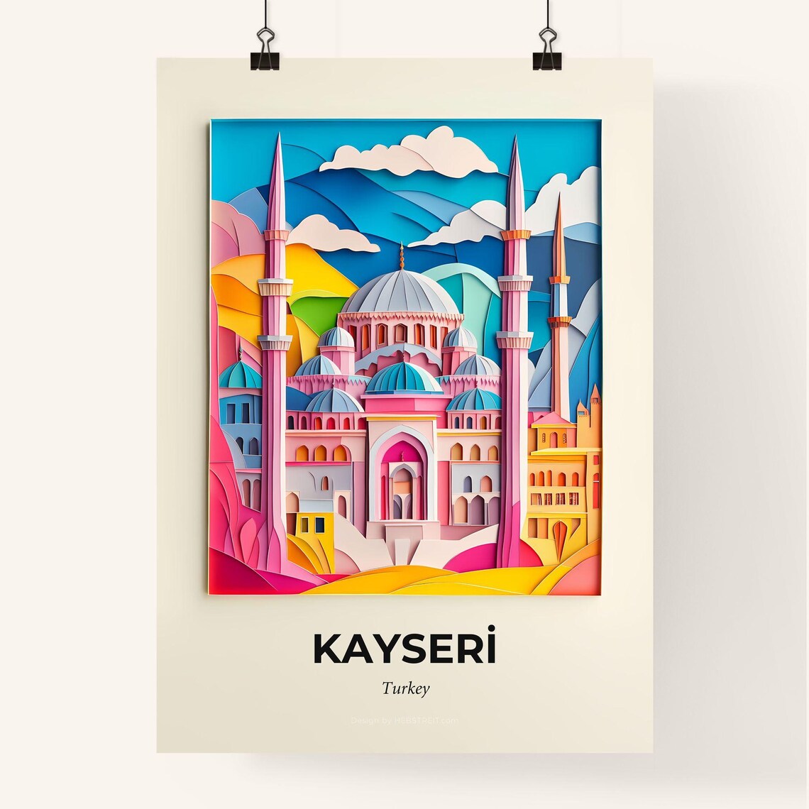 Kayseri Turkey Mosque Minarets Papercut City Art Travel Poster - Image 4