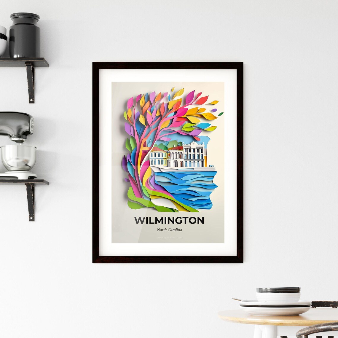 Wilmington North Carolina Waves Colorful Tree Paper Cut Poster - Image 2