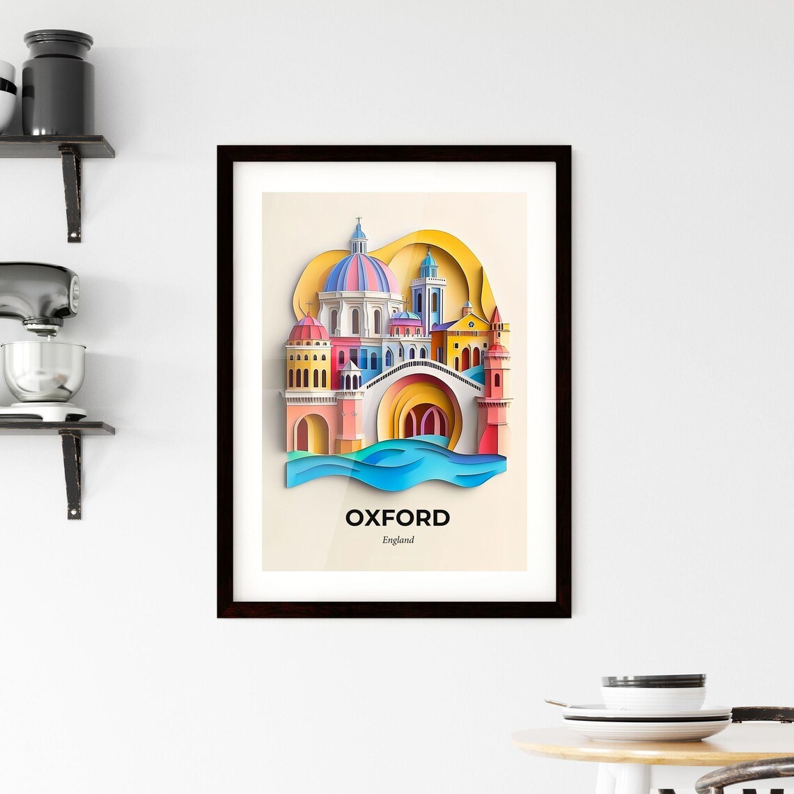 Oxford England Colorful Paper Cut Domed Colleges River Travel Poster - Image 2