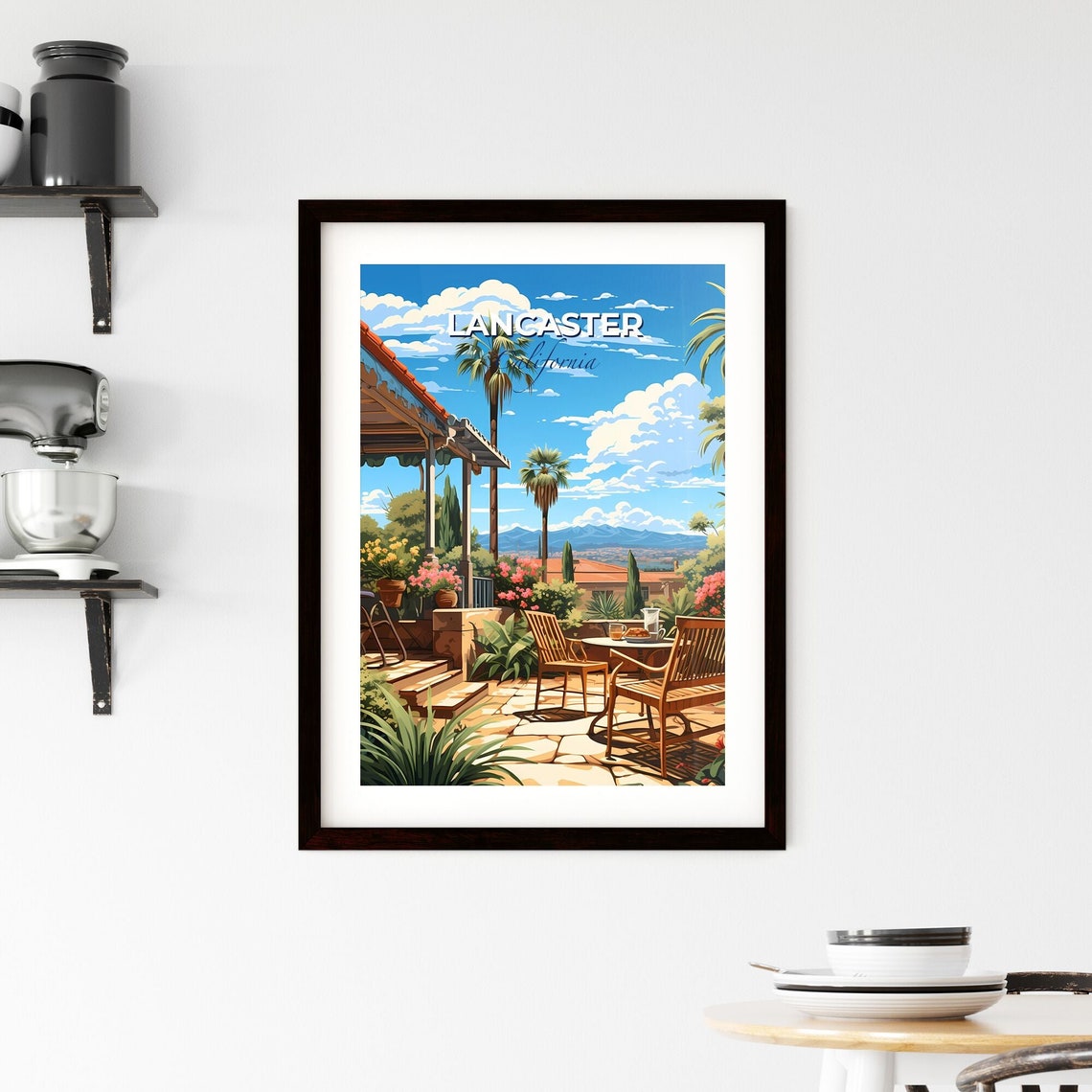 Lancaster California Sunny Patio Garden Palms Mountain View Poster - Image 2