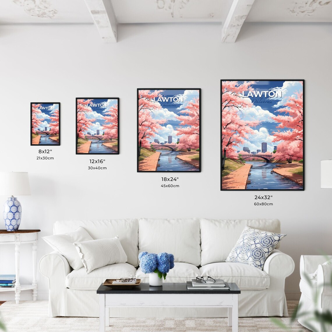 Lawton Oklahoma Cherry Blossom River Bridge Spring Travel Poster - Image 3