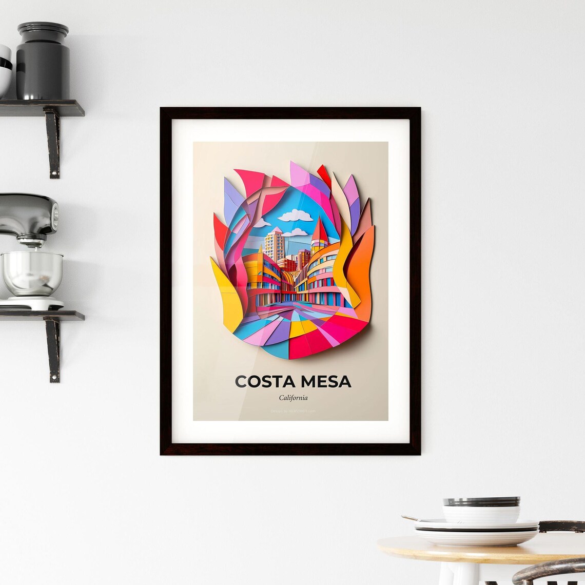 Costa Mesa California Colorful Paper Cut Modern Plaza Poster - Image 2