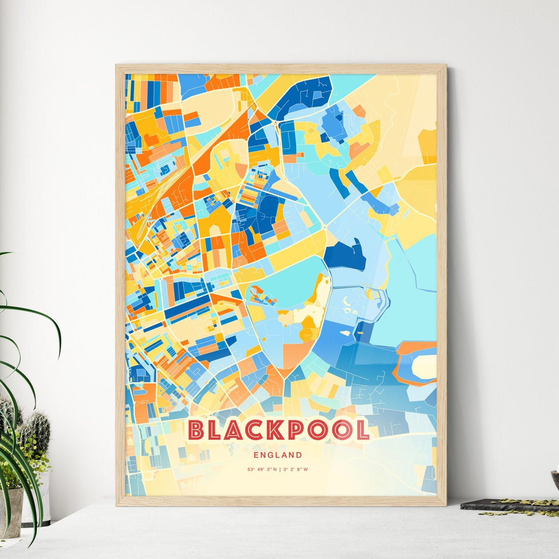 Blackpool England Colorful City Street Map Coordinates Poster