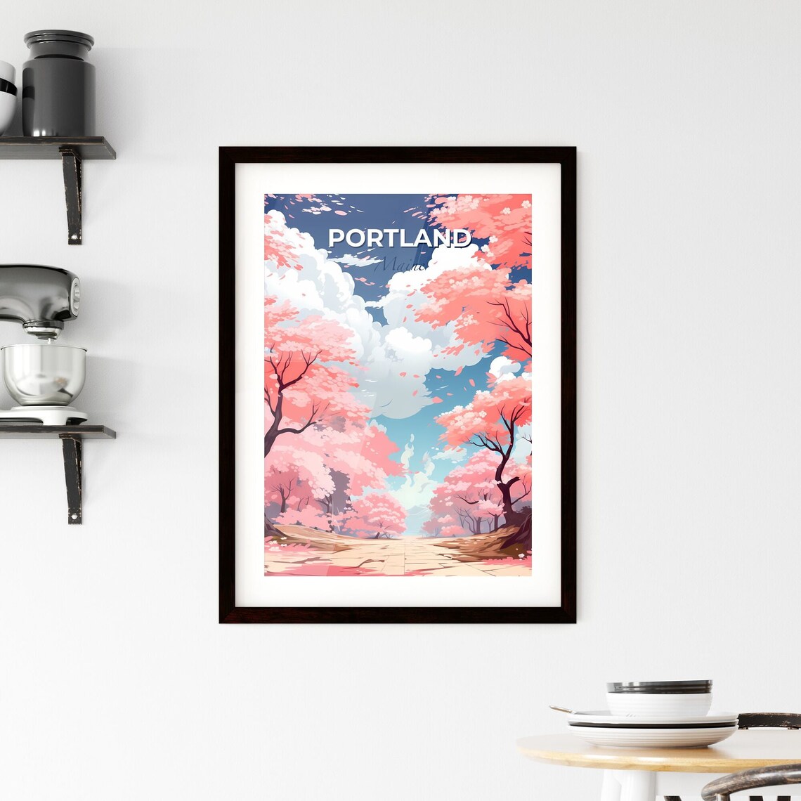 Portland Maine Cherry Blossom Path Spring Blue Sky Travel Poster - Image 2