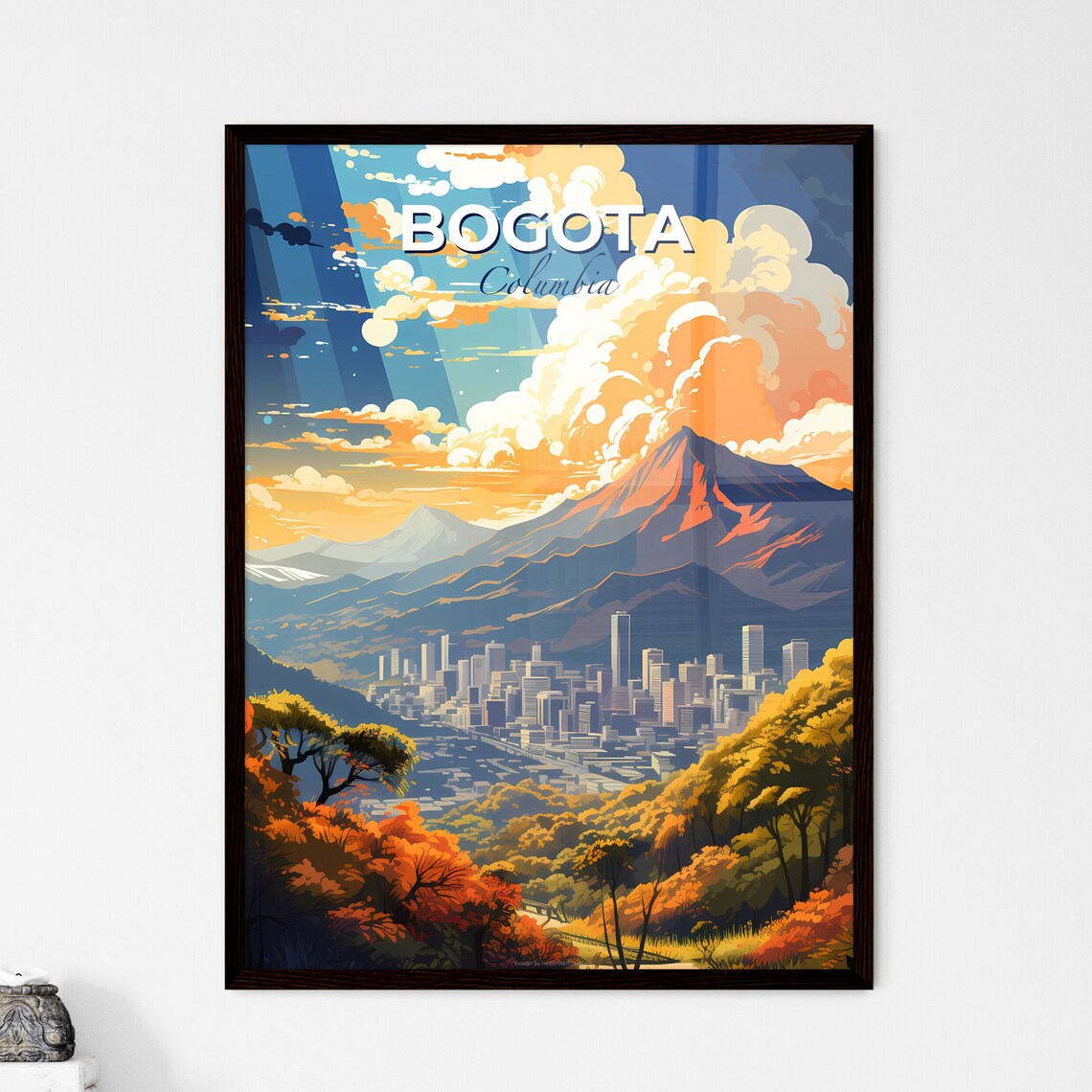 Bogota Colombia Mountain City Skyline Sunset Travel Art Poster