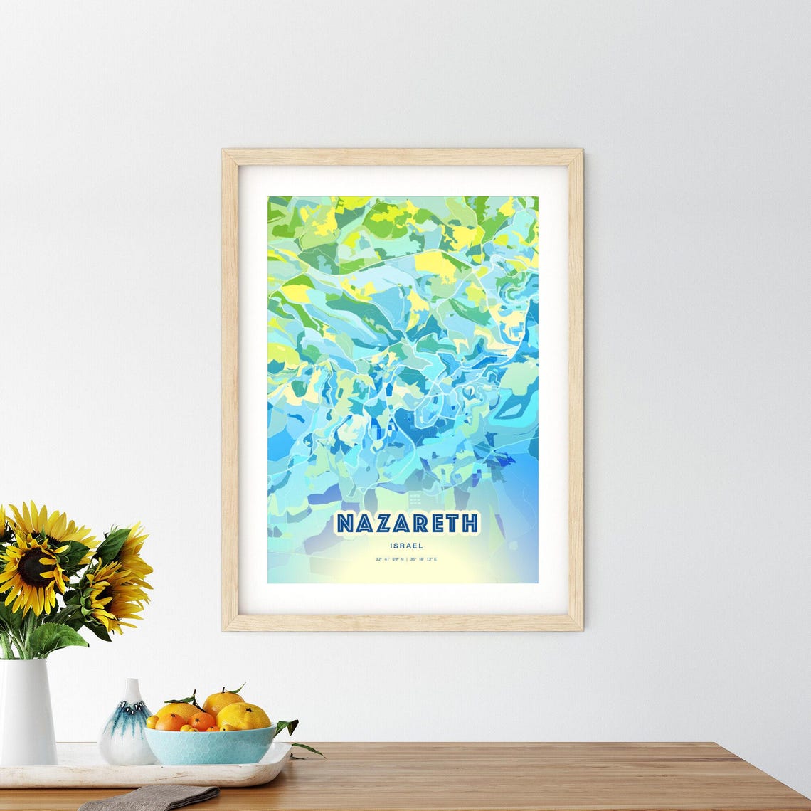 Nazareth Israel Bluish Watercolor City Map Art Poster Wall Decor - Image 2