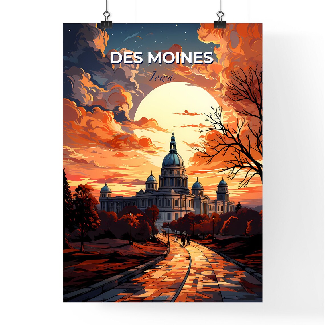 Des Moines Iowa Domed Capitol Sunset Garden Path Travel Poster - Image 4