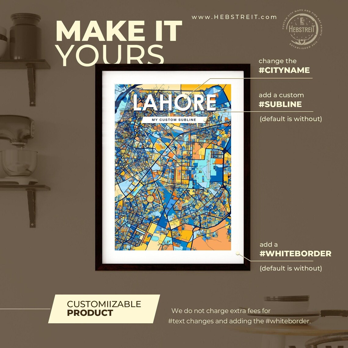 Lahore Pakistan Blue Orange City Map Poster Bold Modern Street Grid Art - Image 2