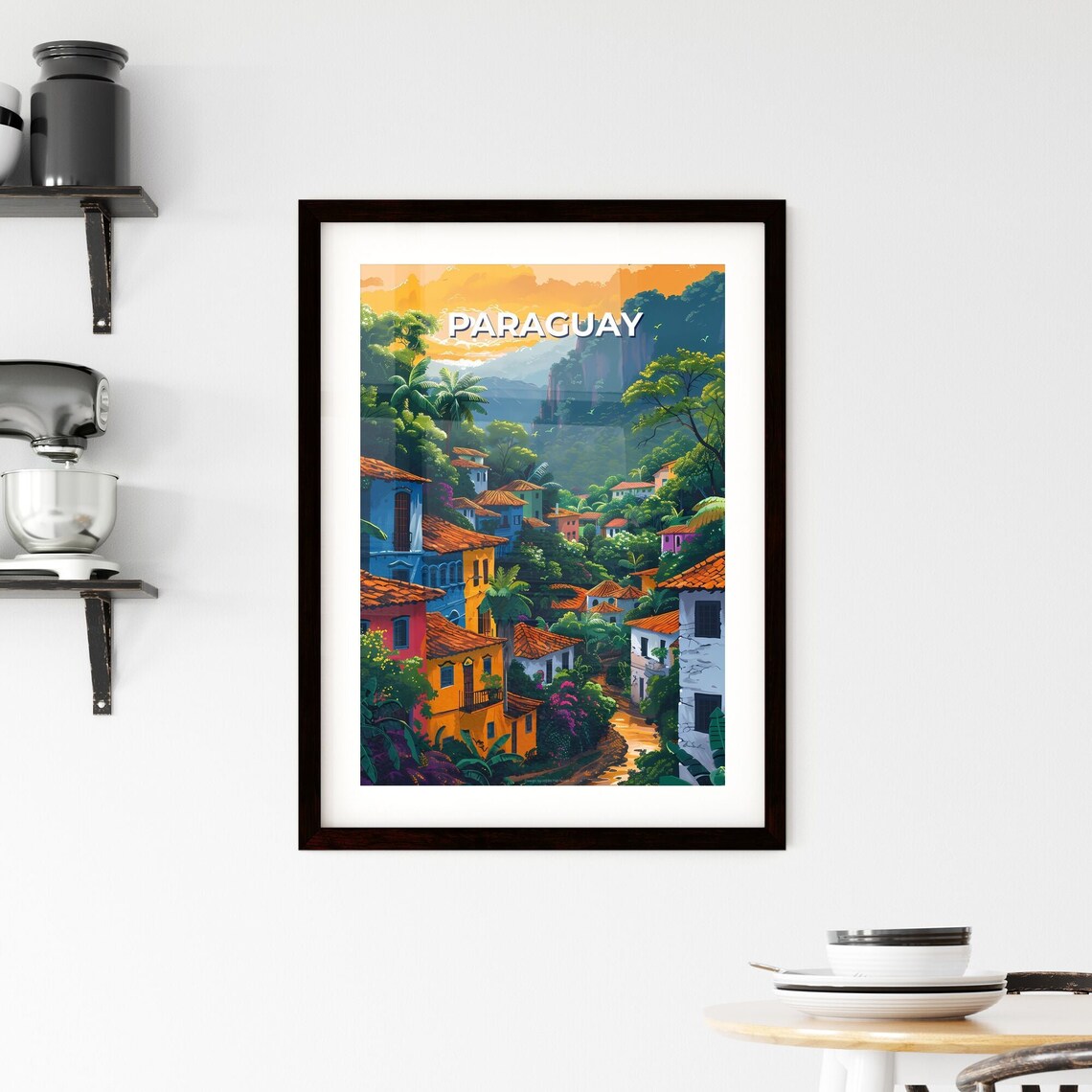 Paraguay Colorful Hillside Village Terracotta Roofs Travel Poster - Image 2