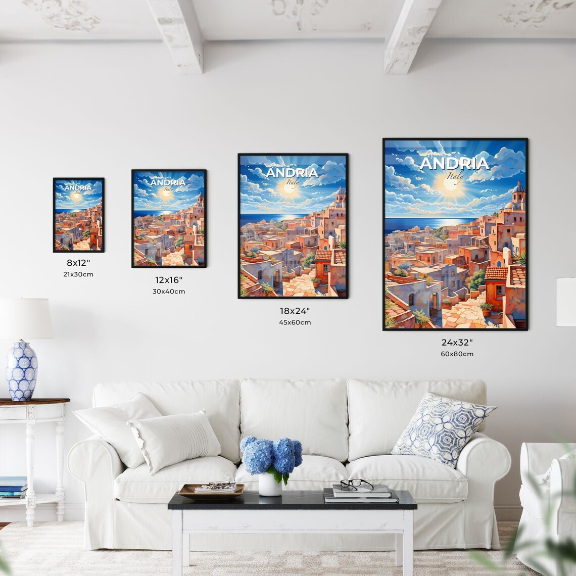 Andria Italy Sunlit Mediterranean Hill Town Above The Sea Poster - Image 3