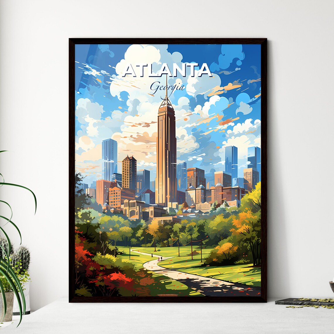 Atlanta Georgia Downtown Skyline Park Blue Sky Travel Poster