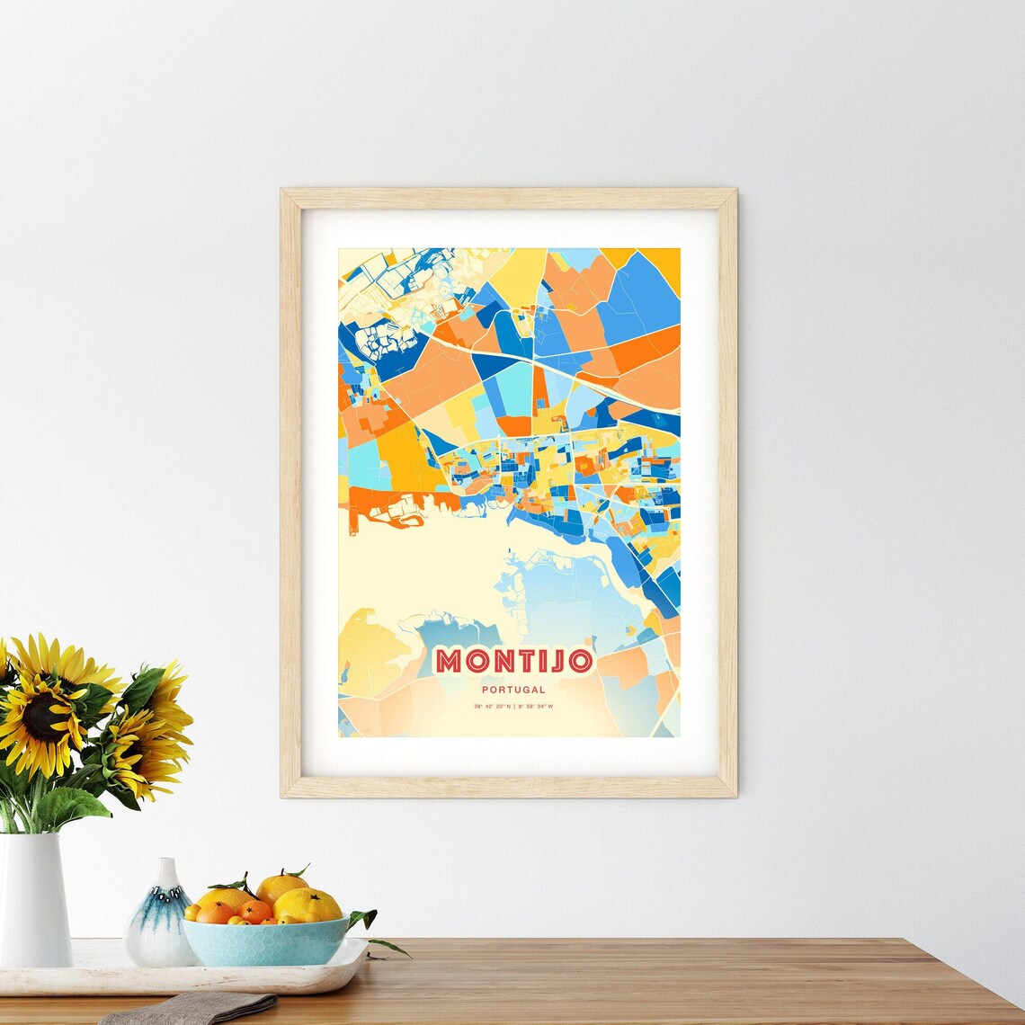 Montijo Portugal Colorful City Map Coordinates Riverside Poster - Image 2