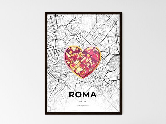 Rome Italy Travel Gift Minimalist Heart Shaped City Map Poster