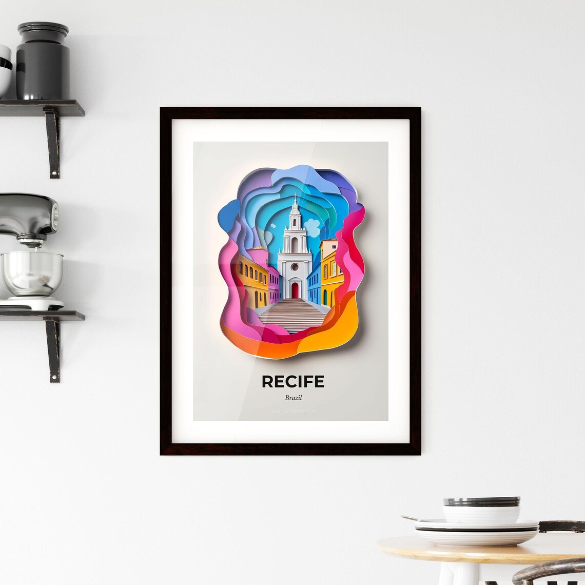 Recife Brazil Colorful Paper Cut Colonial Church Steps Travel Poster - Image 2
