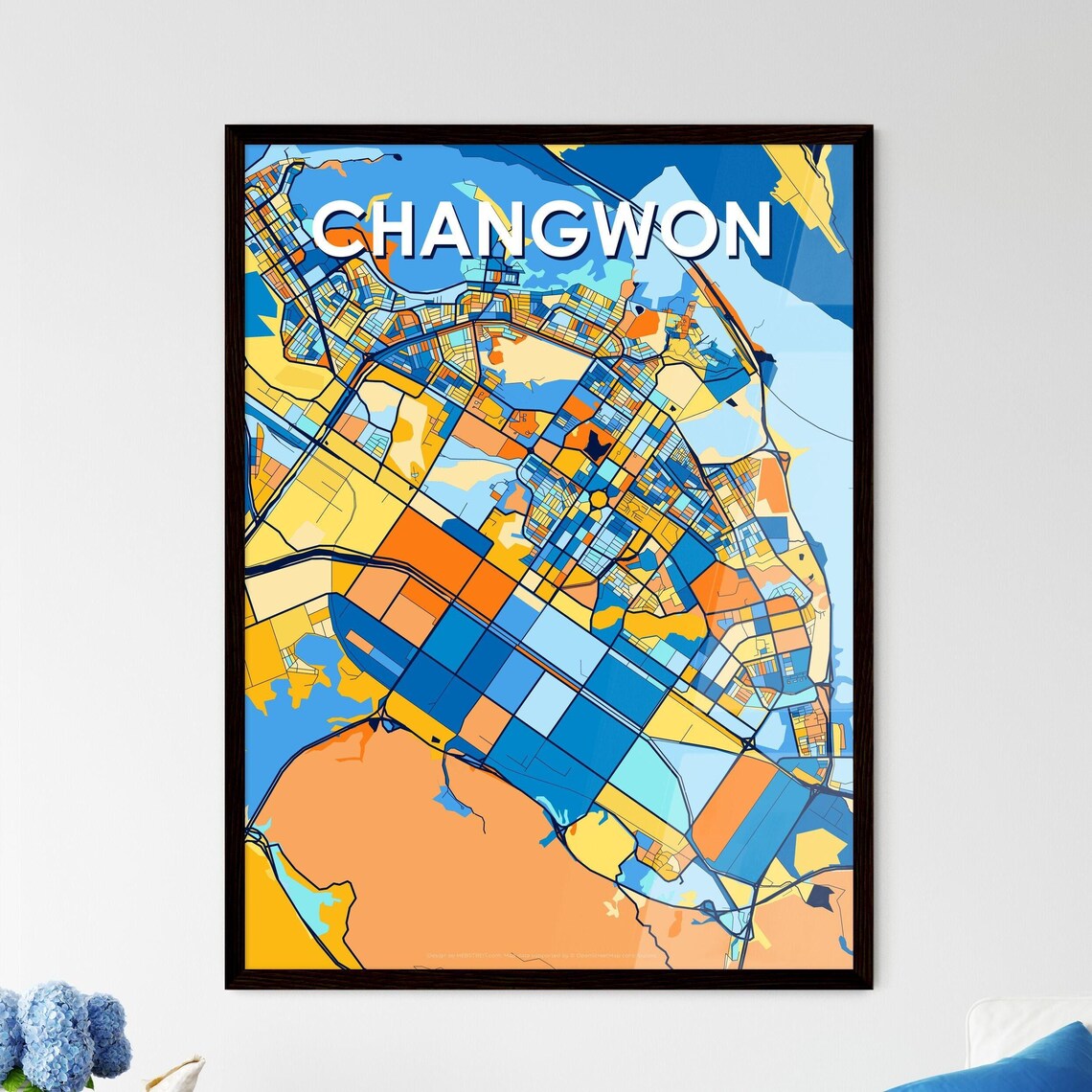 Changwon South Korea Colorful Modern City Street Map Travel Decor Poster