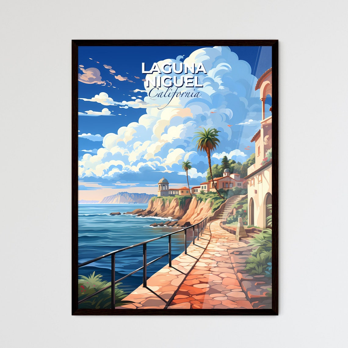 Laguna Niguel California Cliffside Ocean Path Vintage Travel Poster